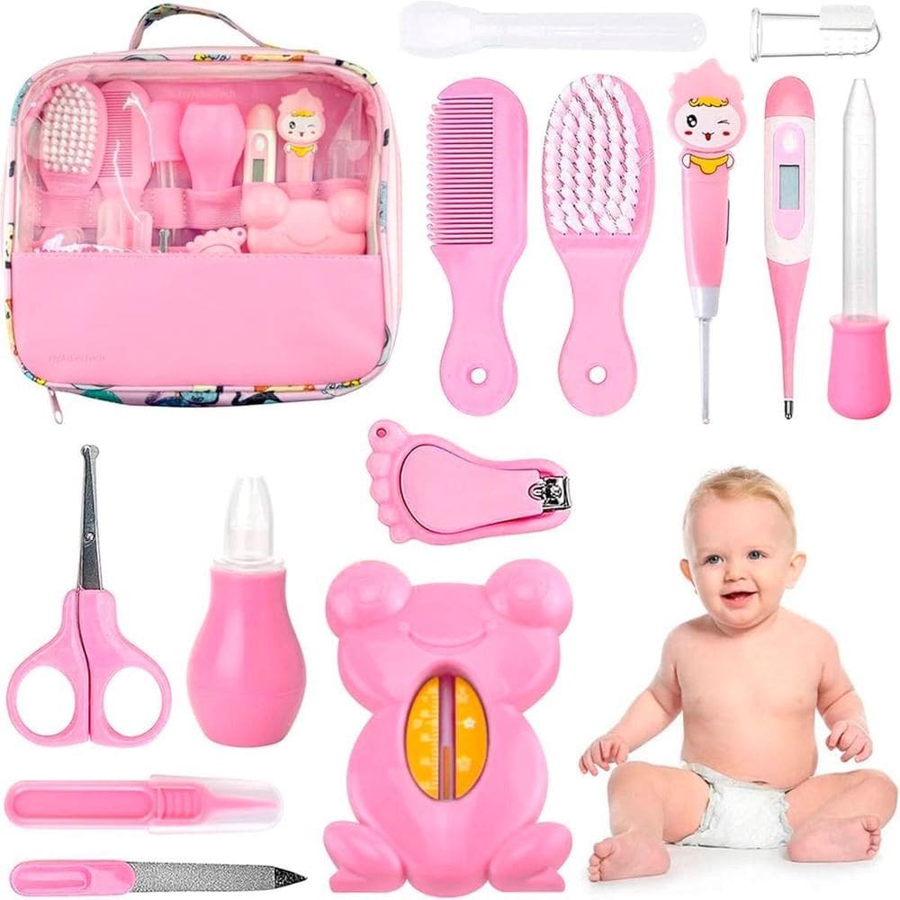 Kit Higiene Rosa Recém Nascido Bolsa Aspirador Nasal