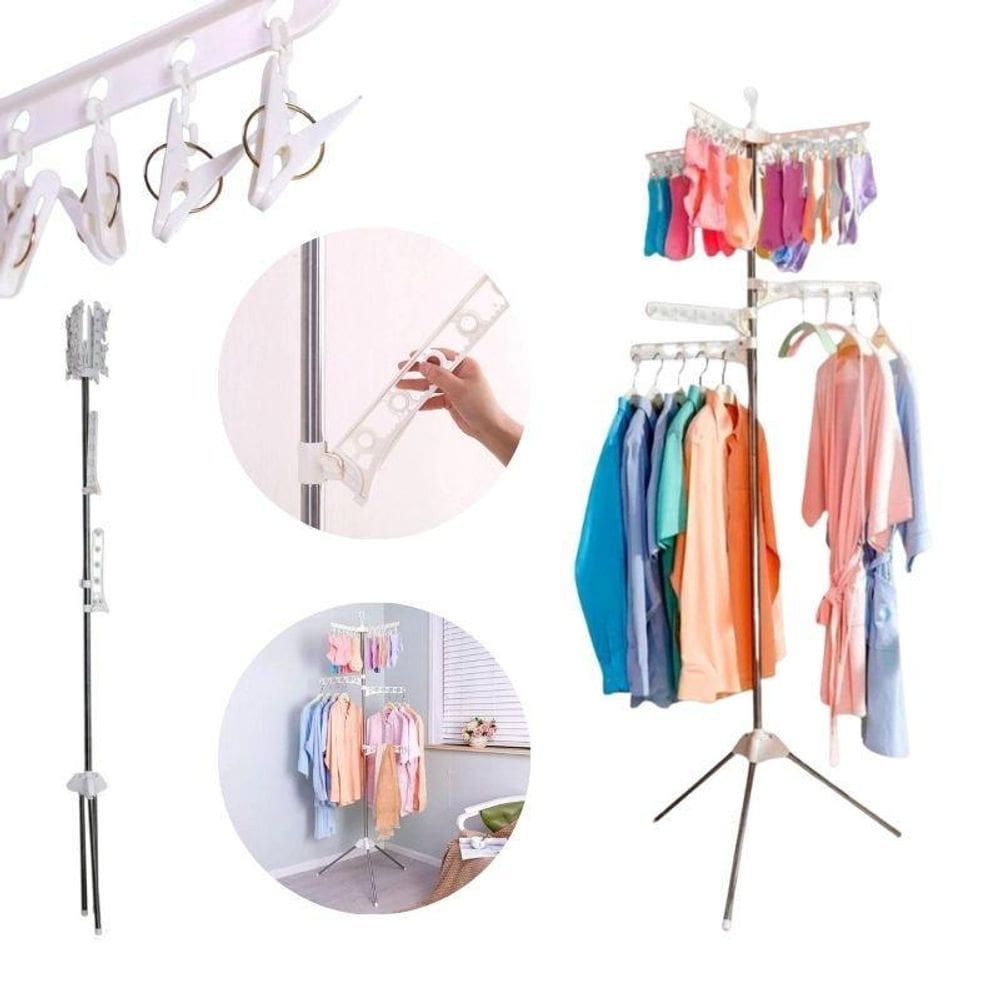 Cabideiro Branco Articulado Varal Com Braços Giratórios