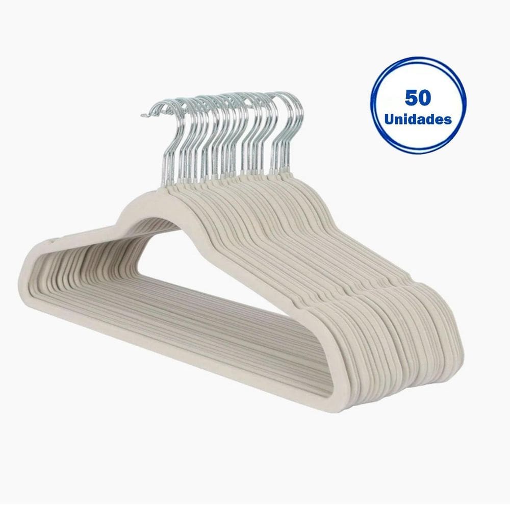 Kit 50 Cabide De Veludo Anti Deslizante Slim Resistente Bege