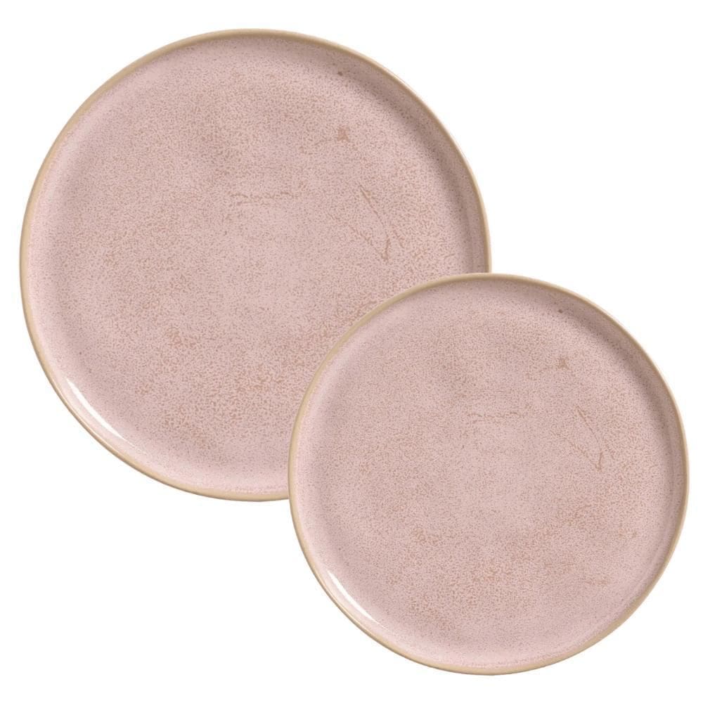 Aparelho De Jantar Pratos Bio Litchi Rosa 8 Peças Cerâmica