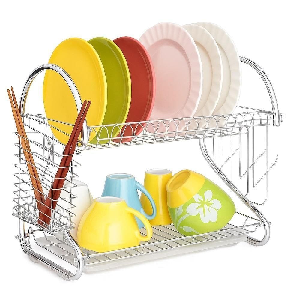 Escorredor Loucas Duplo Cromado Organizador Pia Armario Bancada Suporte Porta Copo Talheres Prato