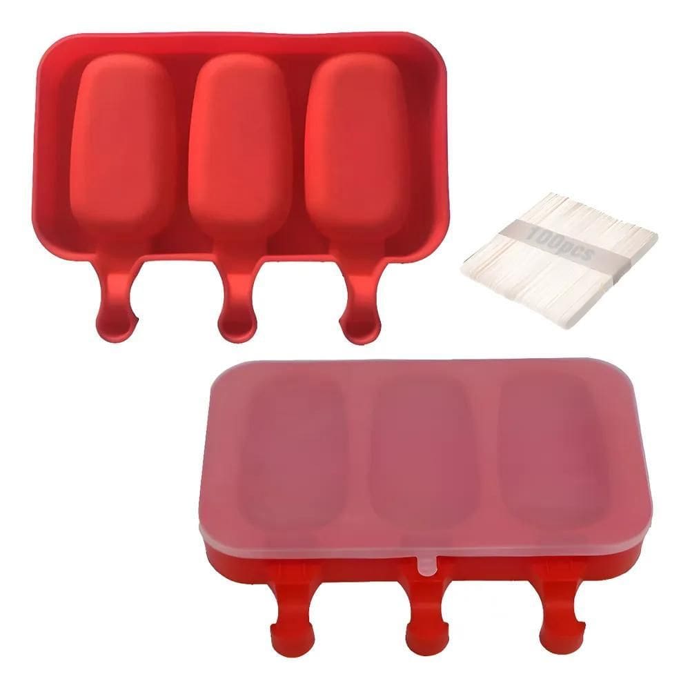 2X Kit 2 Forma Molde Para Sorvete Picolé Silicone Com Tampa