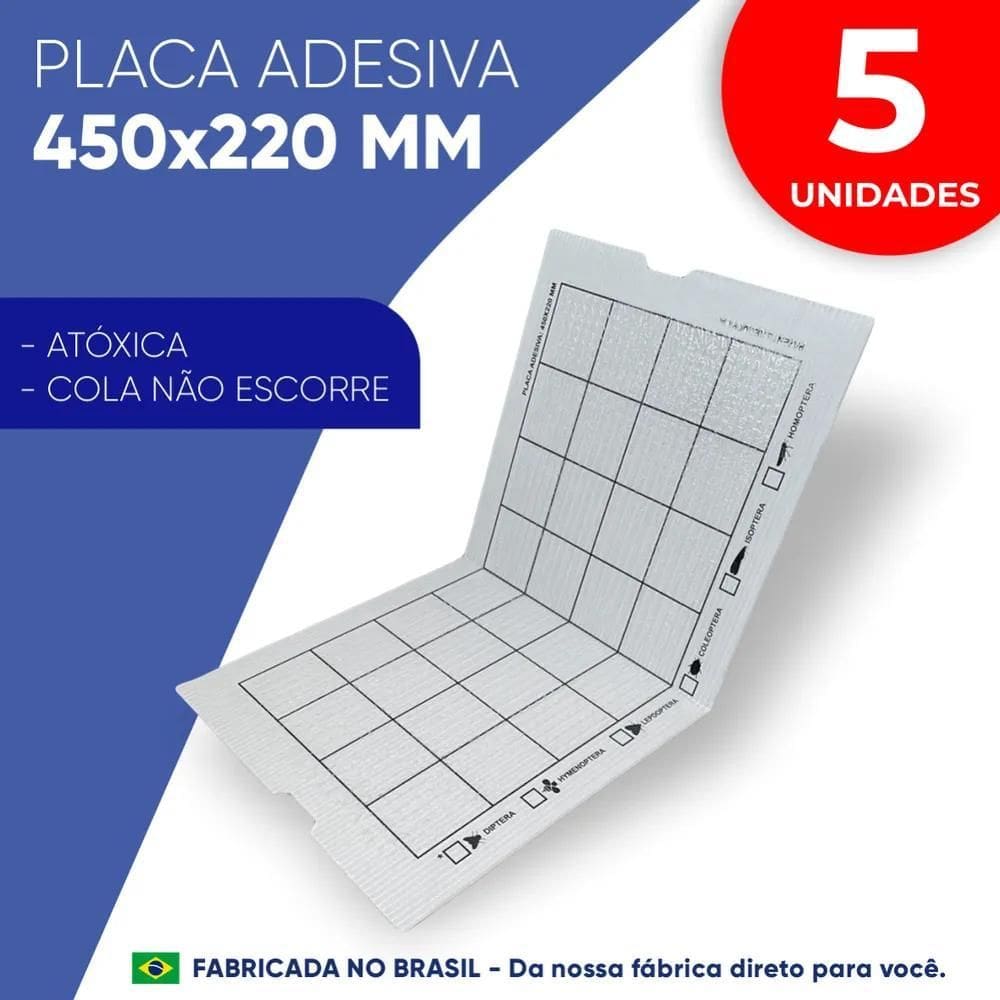 Kit 5 Placas Adesivas Refil 450X220 Para Armadilha Mosca Tec