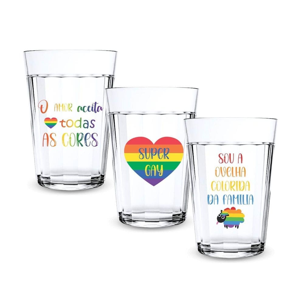 3 Copos Vidro Americanos Personalizados Bandeira Lgbtqia+