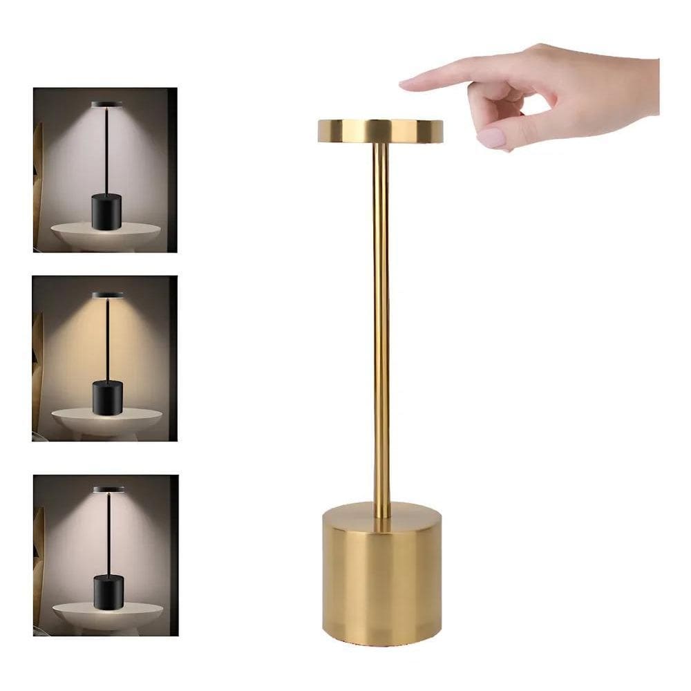 Luminária Mesa Abajur Led Dimerizável Sem Fio Preto Dourado