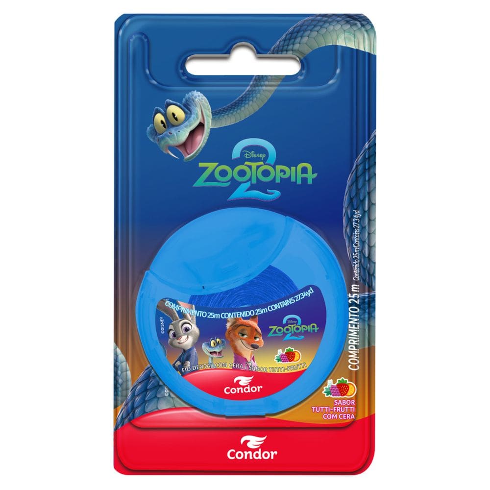 Fio Dental com Cera Tutti-Frutti Zootopia 2 Condor 25m