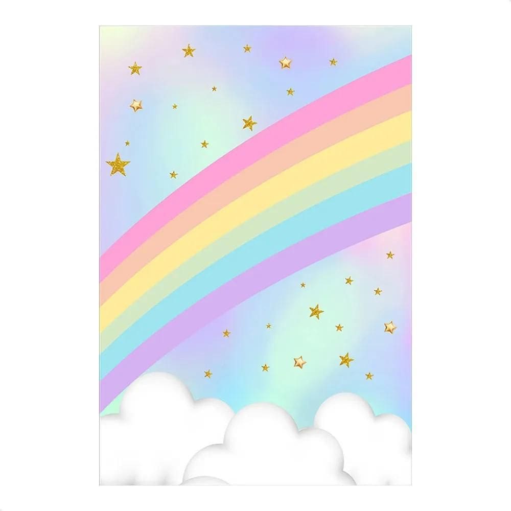 Painel De Festa Retangular Aniversário Unicórnio Arco-Íris