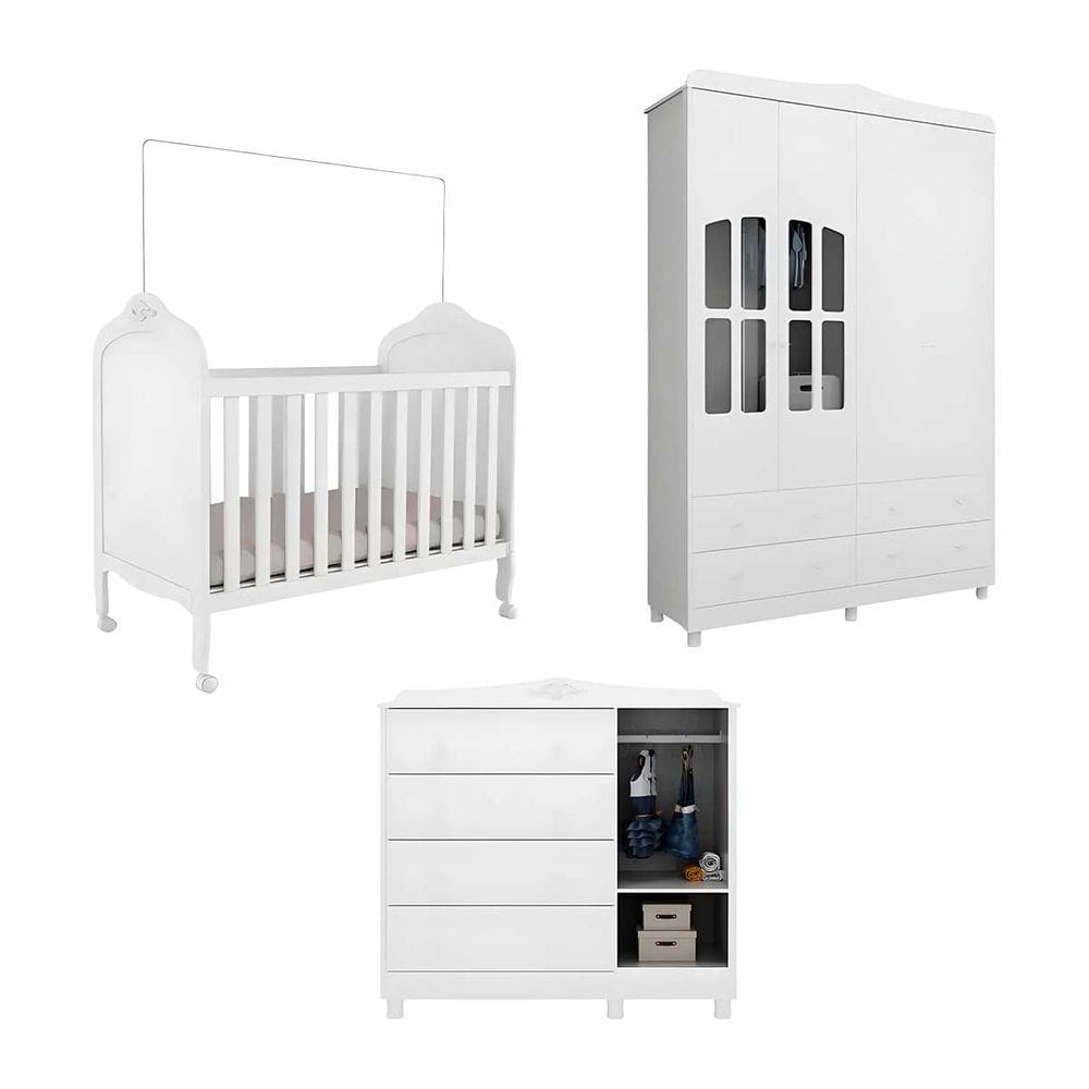 Kit Berço Cômoda e Guarda Roupa Peroba Elô Quarto Infantil