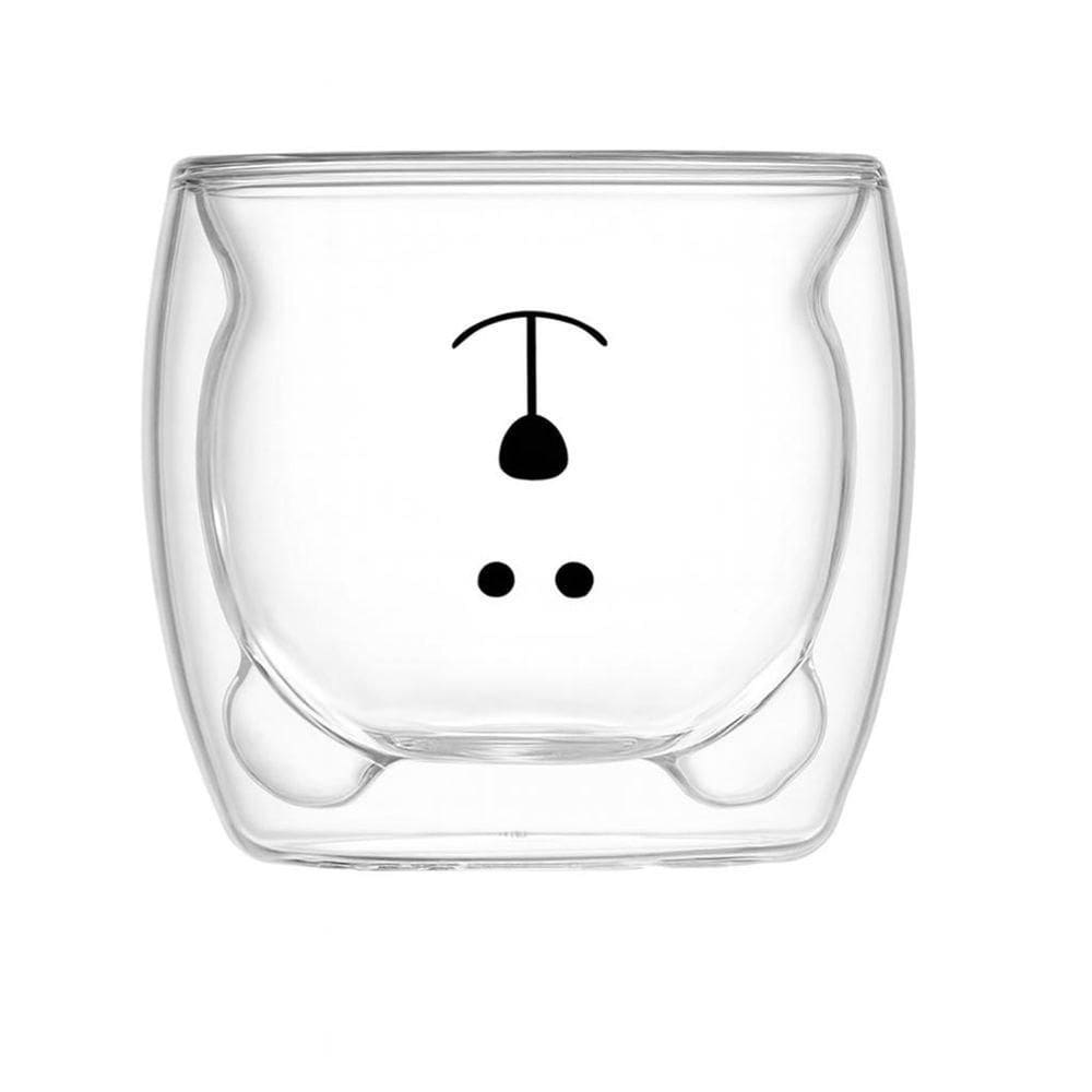 Kit 2 Caneca Urso Dupla Camada Vidro Resistente Ao Calor