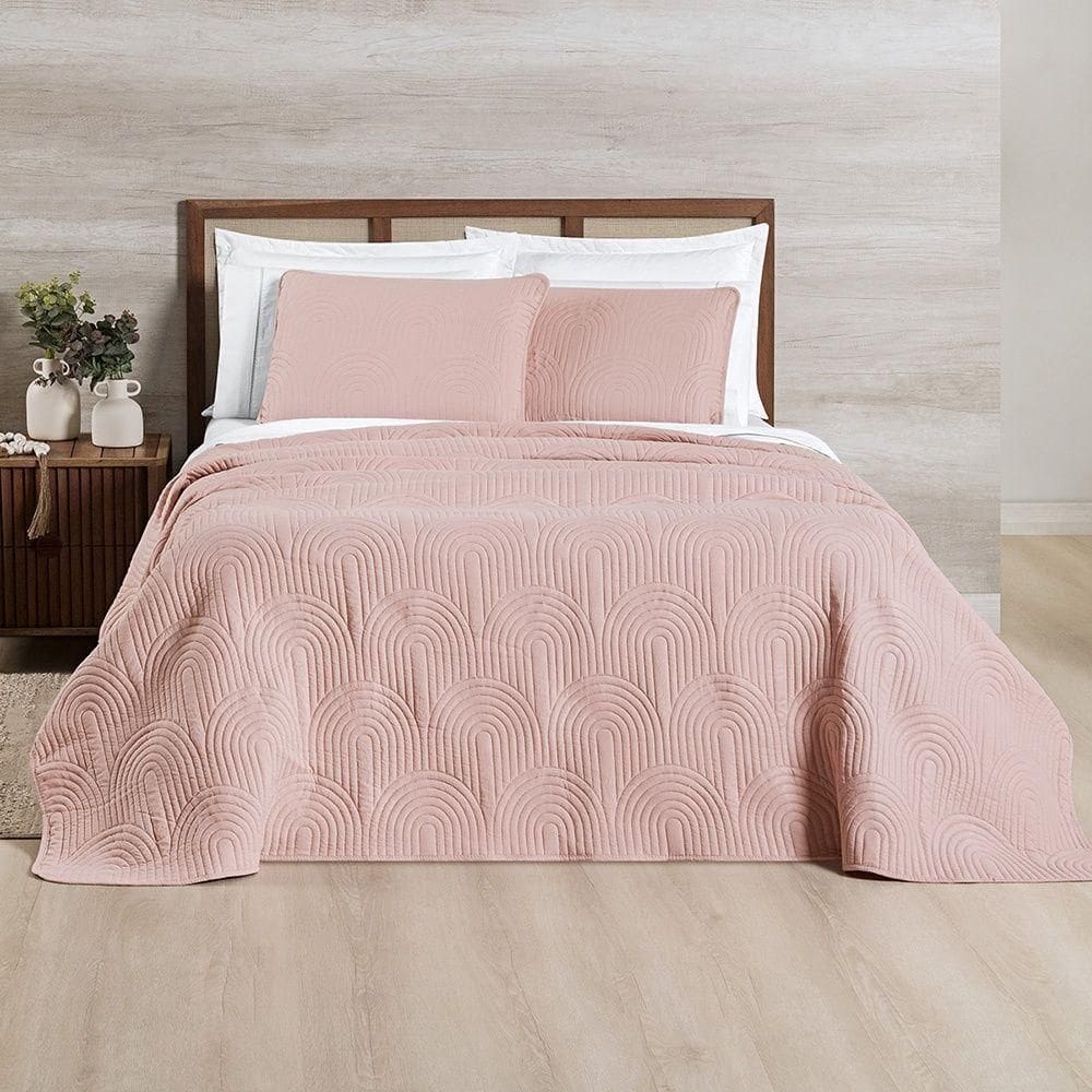 Cobre Leito Arcos 200 Fios Queen 03 Peças 100% Poliéster - Sal Rosa