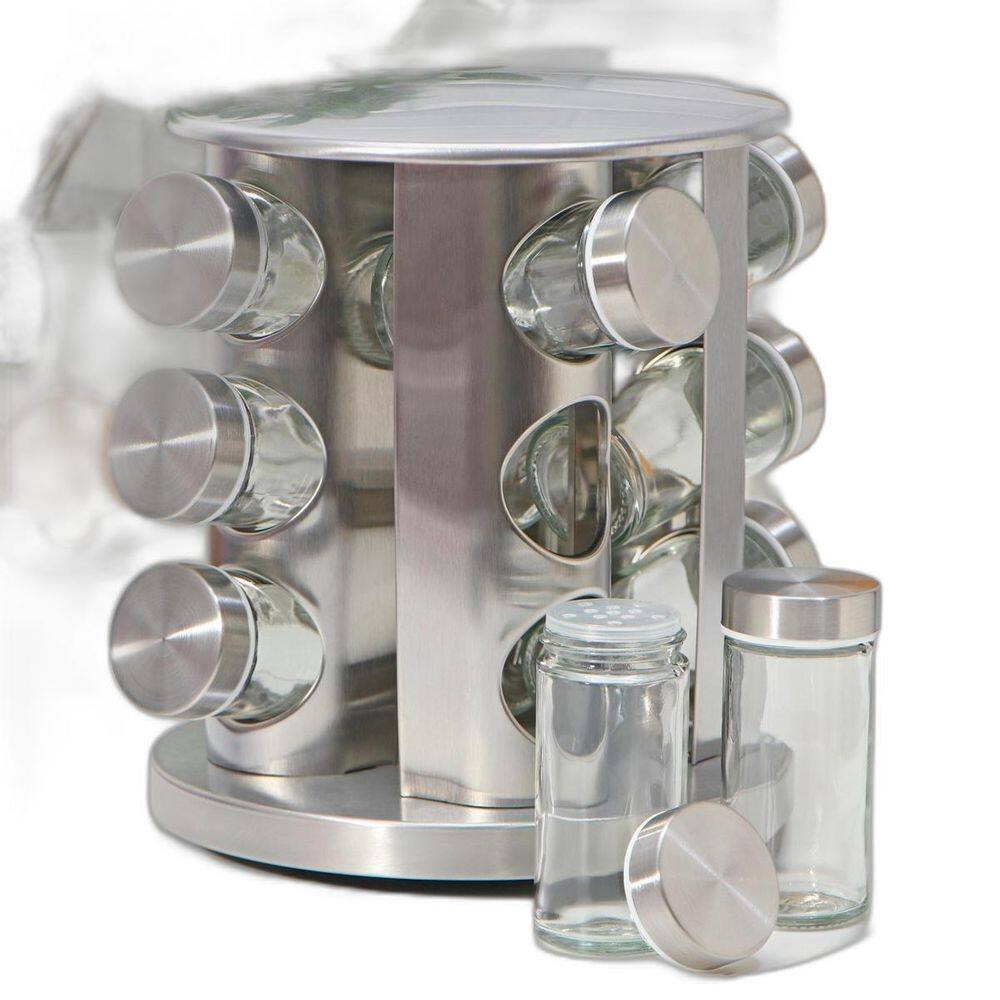 Organizador Porta Condimentos Vidro Giratório Tampa Inox