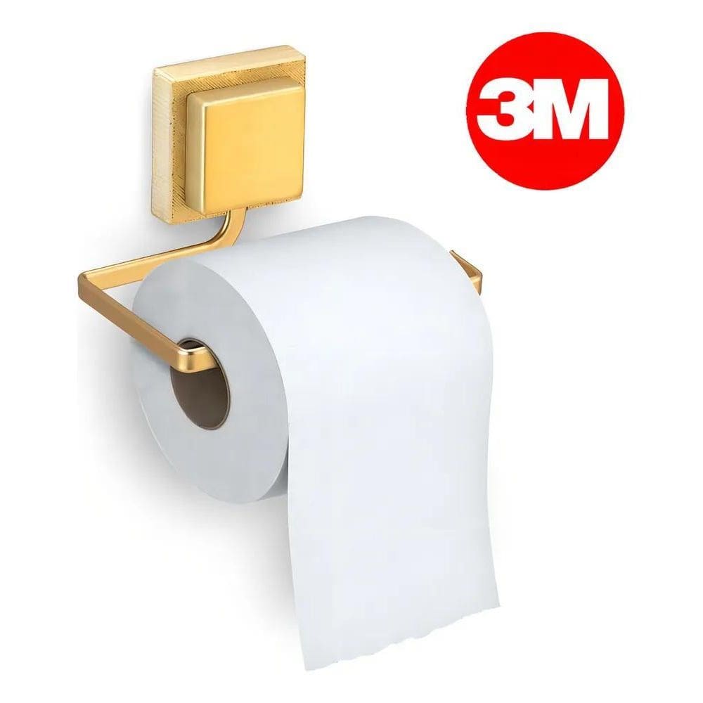 Porta Rolo De Papel Higiênico Dourado Com Fixação Adesiva 3M