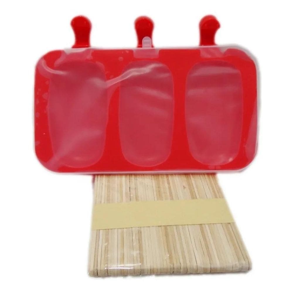 3X Forma Sorvete Picole Silicone 3 Cavidades E 50 Palito Keh