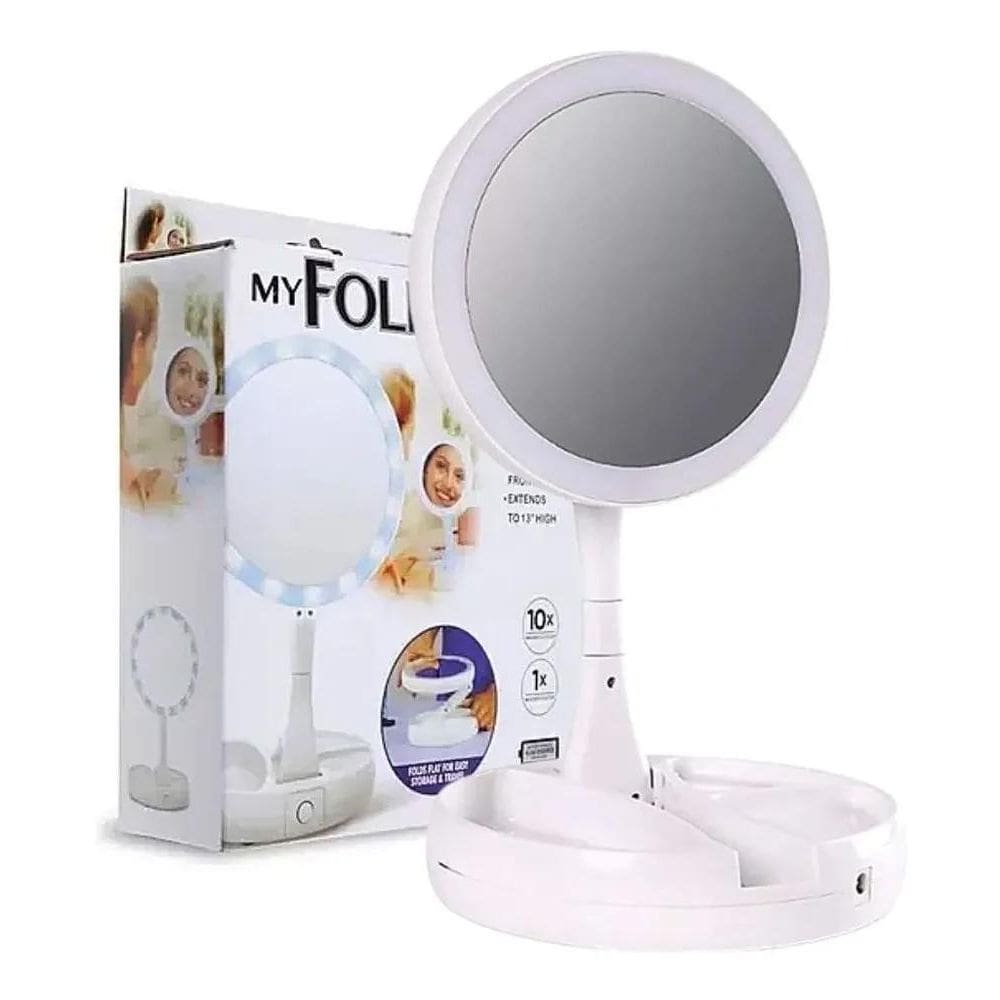 1 - Espelho Articulado Luz Led Aumento 10X Para Maquiagem