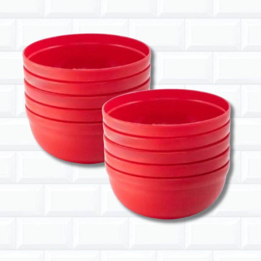 10 Mini Bowl Tigela Plástico Vermelho Pote Cumbuca 340Ml