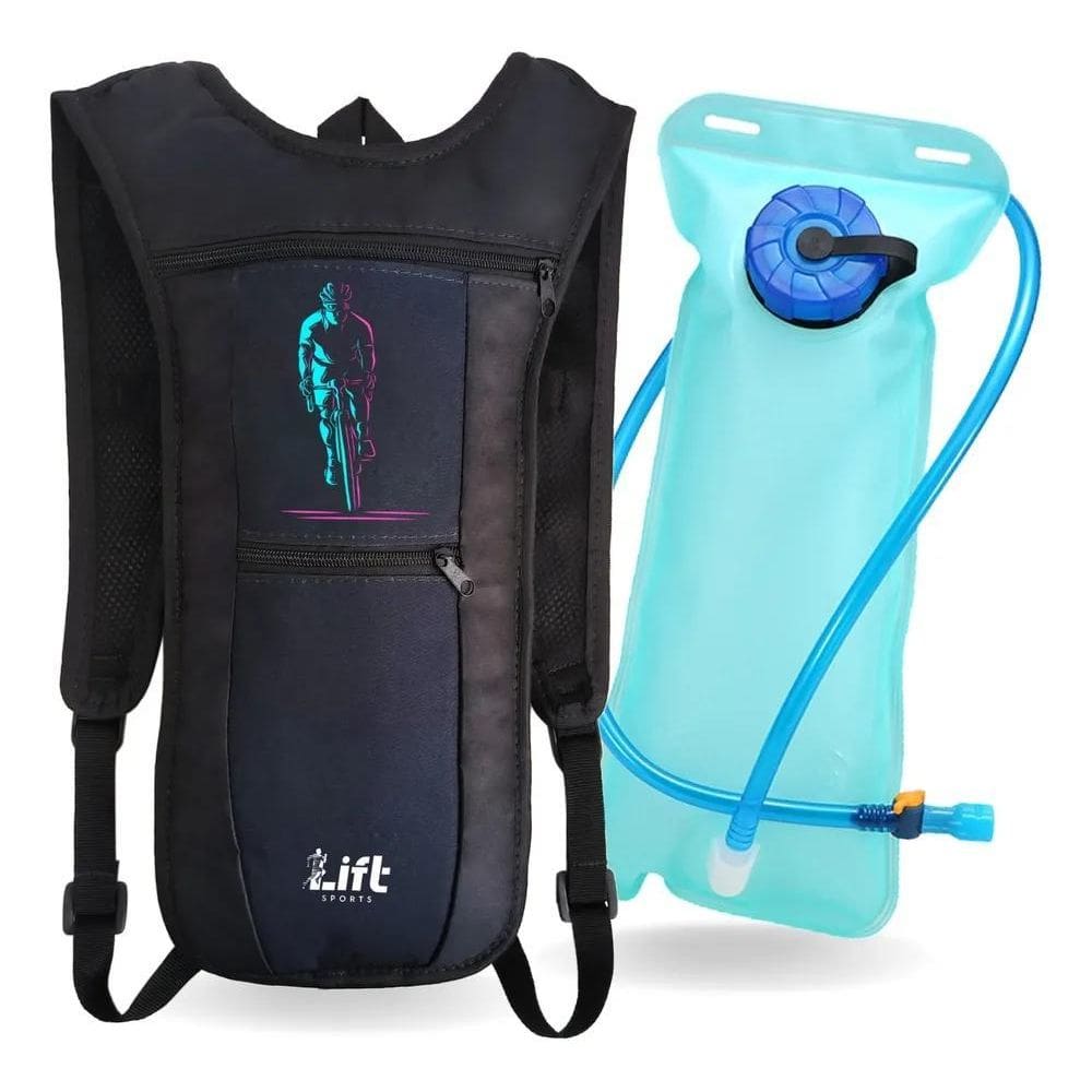 Mochila De Hidratação Bolsa Preto Com Estampa Ciclista Bicol