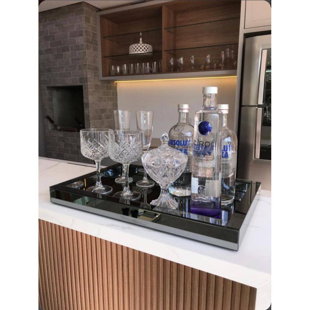 Bandeja Retangular Grande Espelhada Fumê 60X30