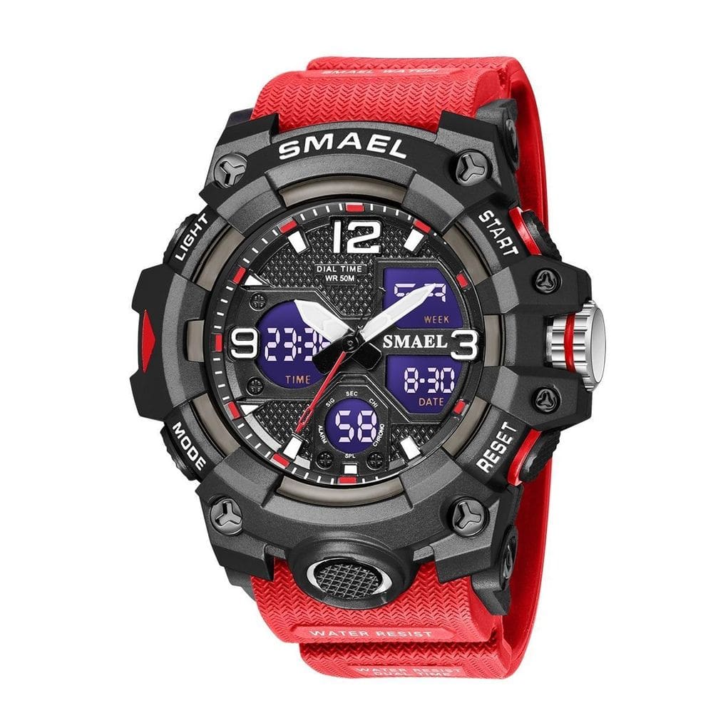 Relógio Masculino Smael Anadigi 8008 Vermelho E Preto