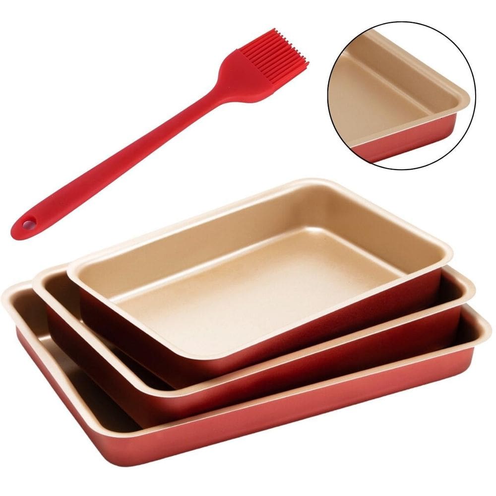 Jogo Assadeira Retangular 03 Peças Antiaderentes + Pincel