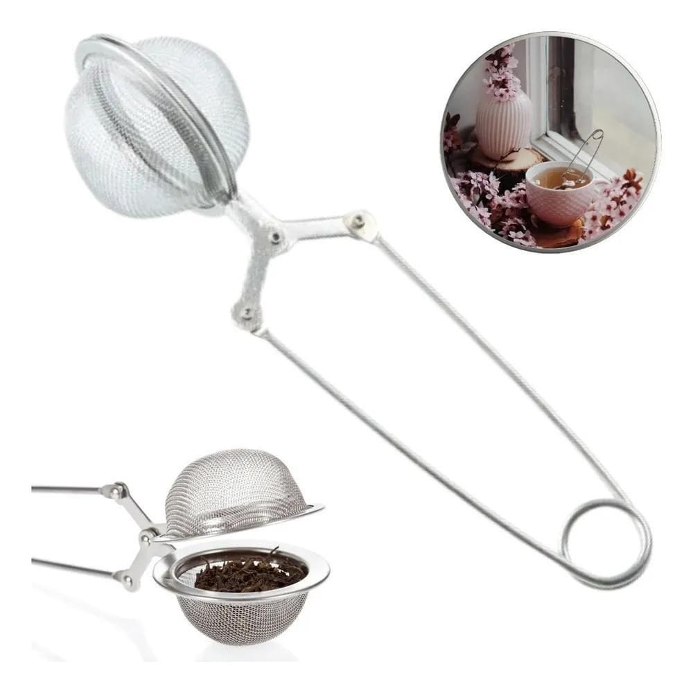 Infusor Em Inox Para Chá Mini Peneira Coador Pinça