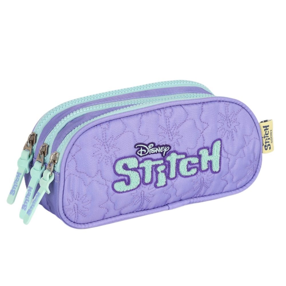 Estojo Escolar 3 Repartições Juvenil Stitch Disney Roxo