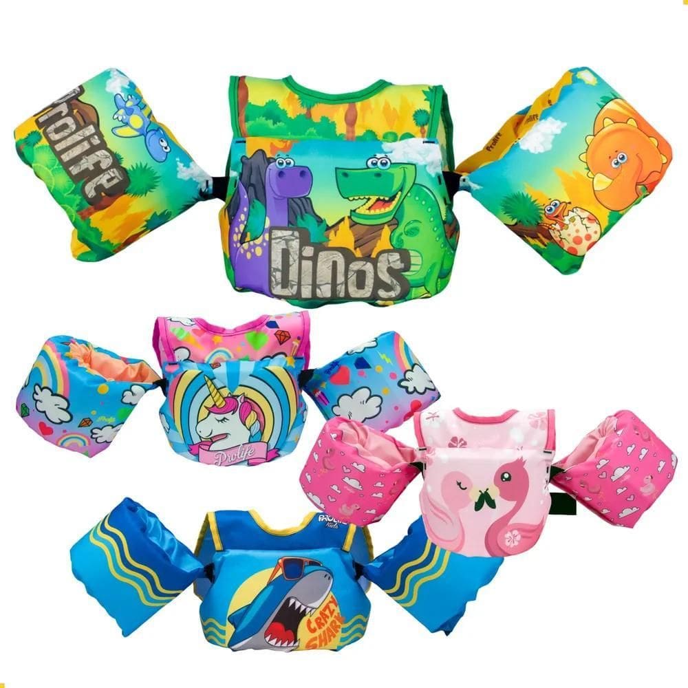 Colete Salva Vidas Infantil Piscina Boia De Braço Esp Dino