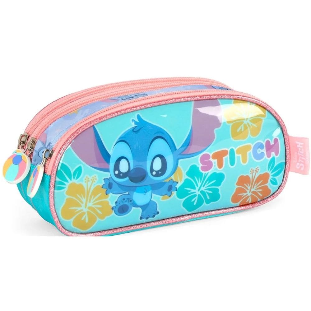 Estojo 3 Repartições Juvenil Stitch Disney Escolar Turquesa