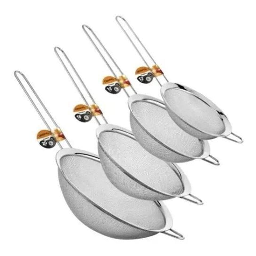 3X Kit Com 4 Peneiras De Inox Utensílios De Cozinha 12,14,16
