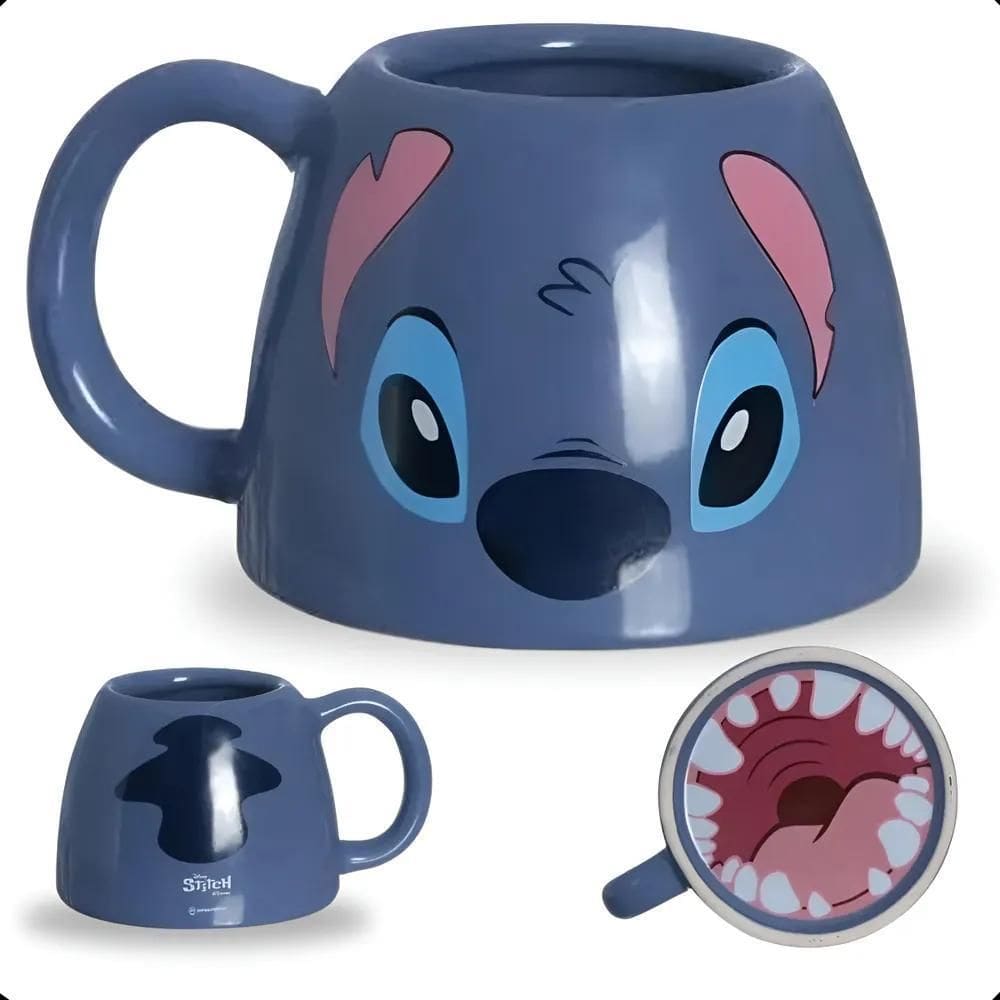 10X Caneca Stitch 3D Disney Azul 450Ml Presente Geek Criati
