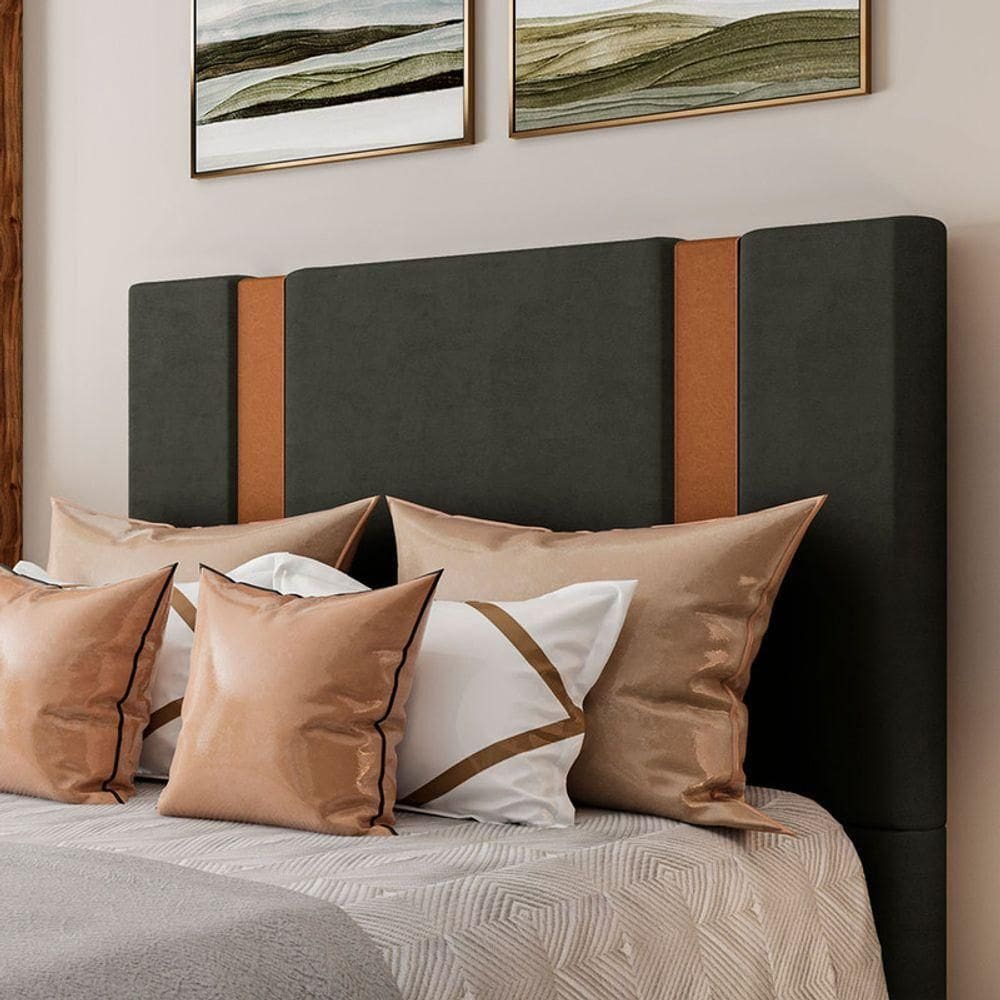 Cabeceira Estofada King 195 Cm Ametista Veludo Marrom