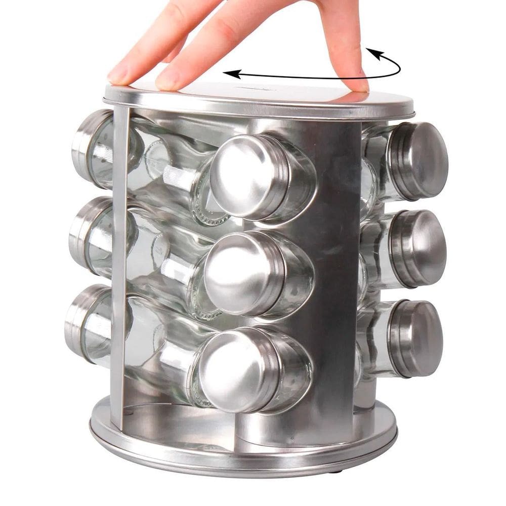 Porta Condimento Vidro Giratório Tampa Inox Cozinha E