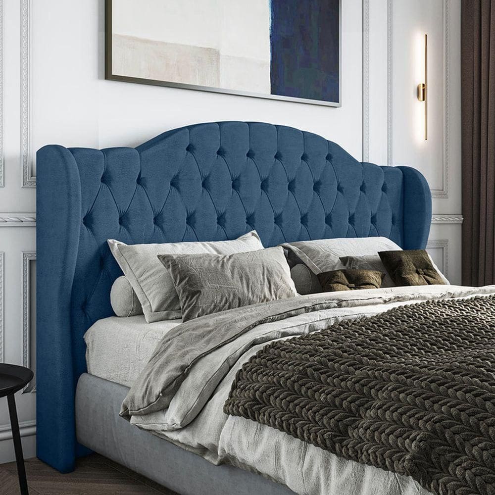 Cabeceira Estofada King 195 Cm Cristal Veludo Azul Marinho