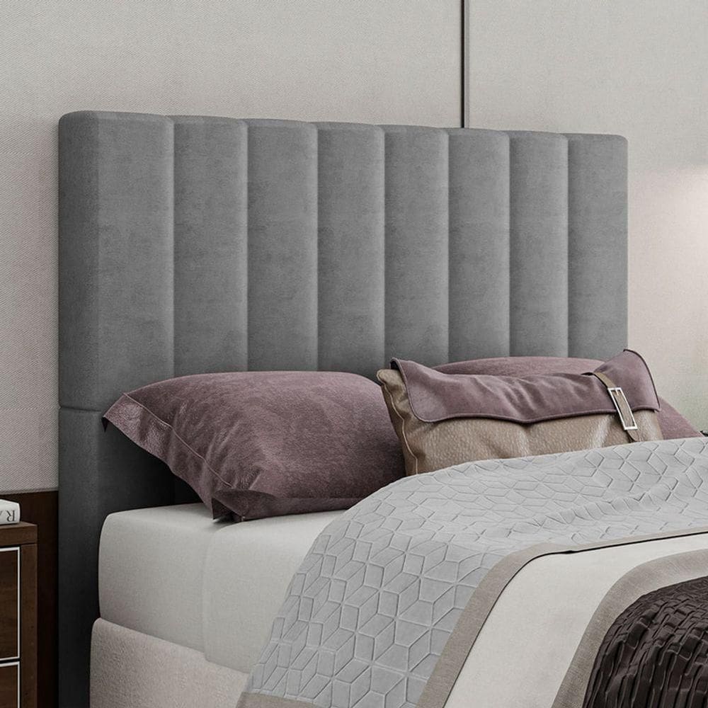 Cabeceira Estofada King 195 Cm Esmeralda Veludo Cinza