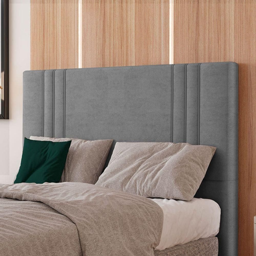 Cabeceira Estofada King 195 Cm Diamante Veludo Cinza