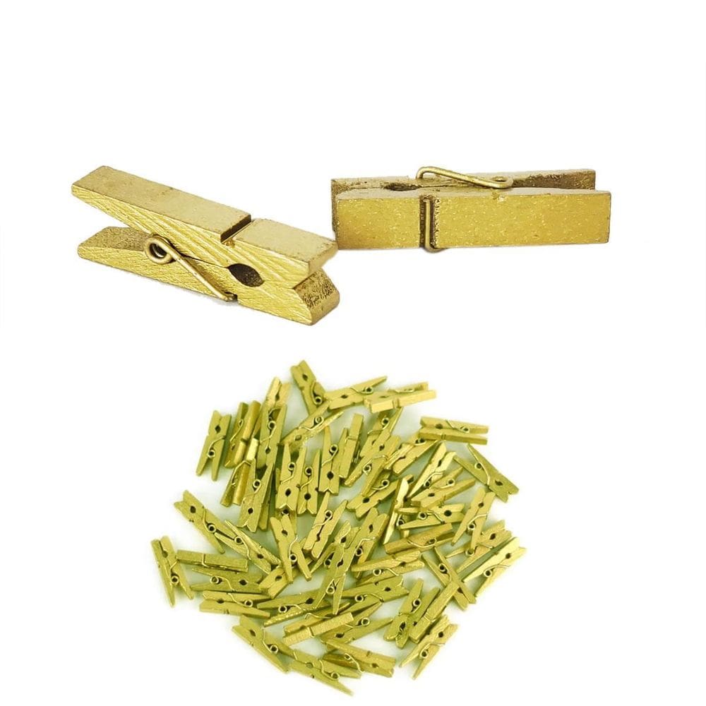 100Un Mini Prendedor Pregador Madeira Dourado