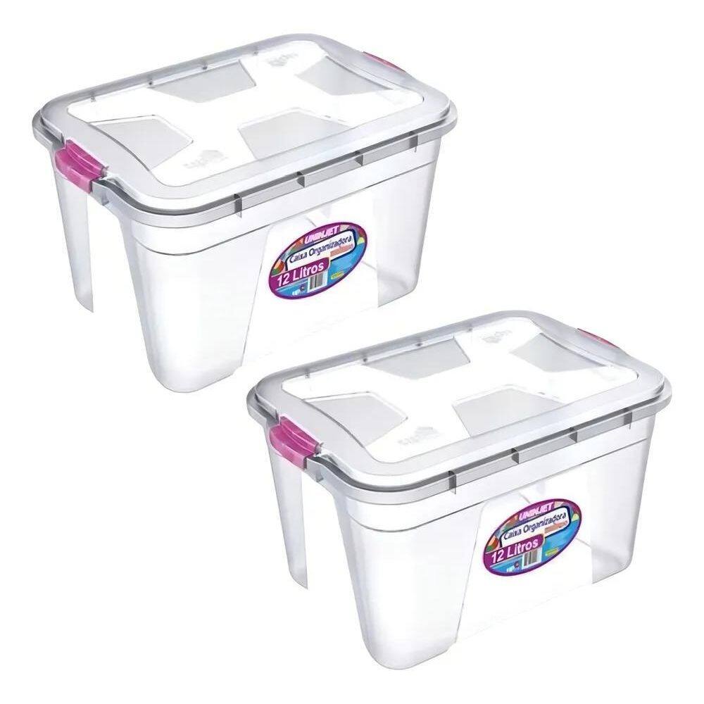 Kit 2 Caixa Organizadora Transparente 12 Litros Pp Uninjet L