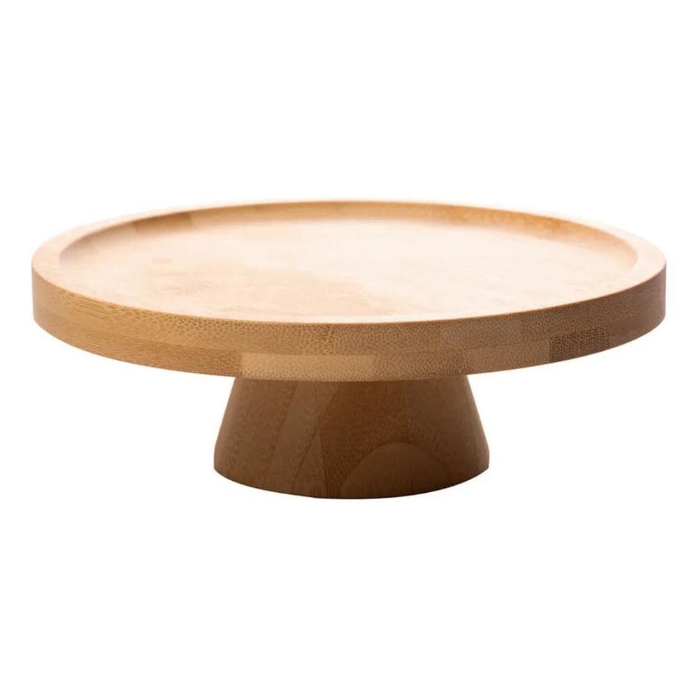 3X Prato Para Bolo Em Bambu Com Pé 20X7Cm Lyor Redondo Bolei