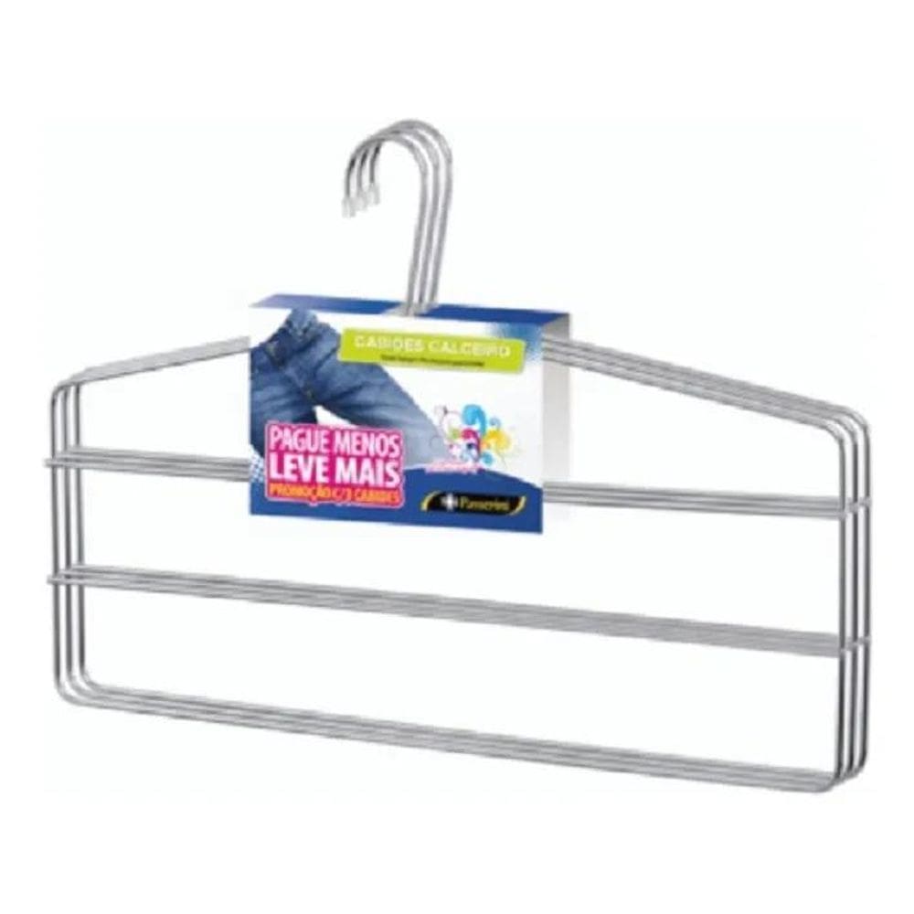 Kit Com 3 Cabides Para Calças Organizador Cromado Passerini