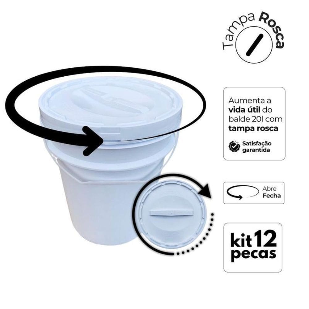 Pote Para Fazer Queijo 20 Litros Tampa Rosca-Kit 12 Pçs