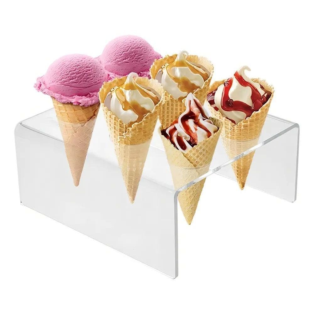 10X Suporte Temaki Pizza Cone Sorvete Acrílico 6 Cones Cor