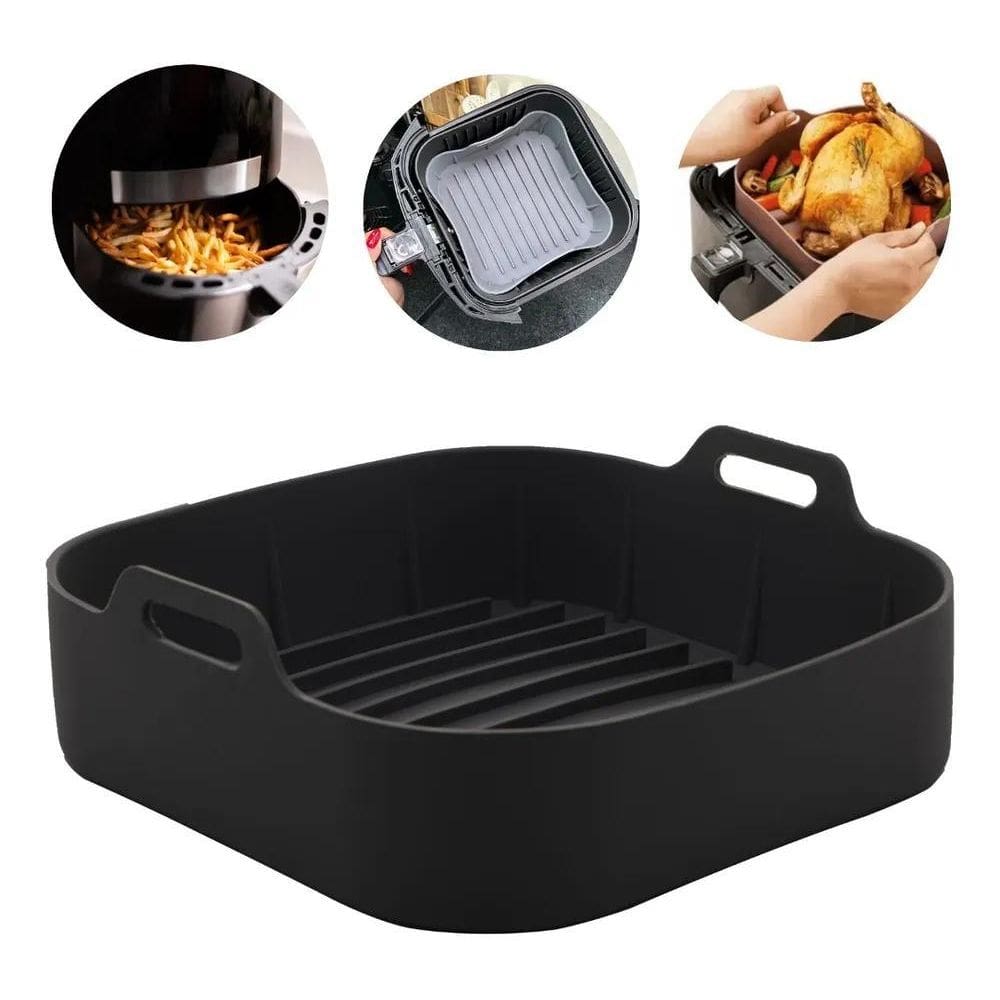 Forma Quadrada De Silicone Para Airfryer Multiuso Preta 20Cm
