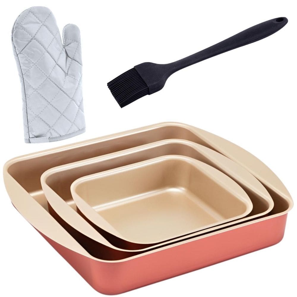 Jogo De Forma Quadrada 03 Peças Antiaderentes + Luva +Pincel