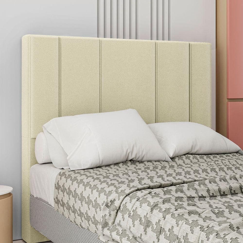 Cabeceira Estofada Queen 160 Cm Rubi Corino Bege