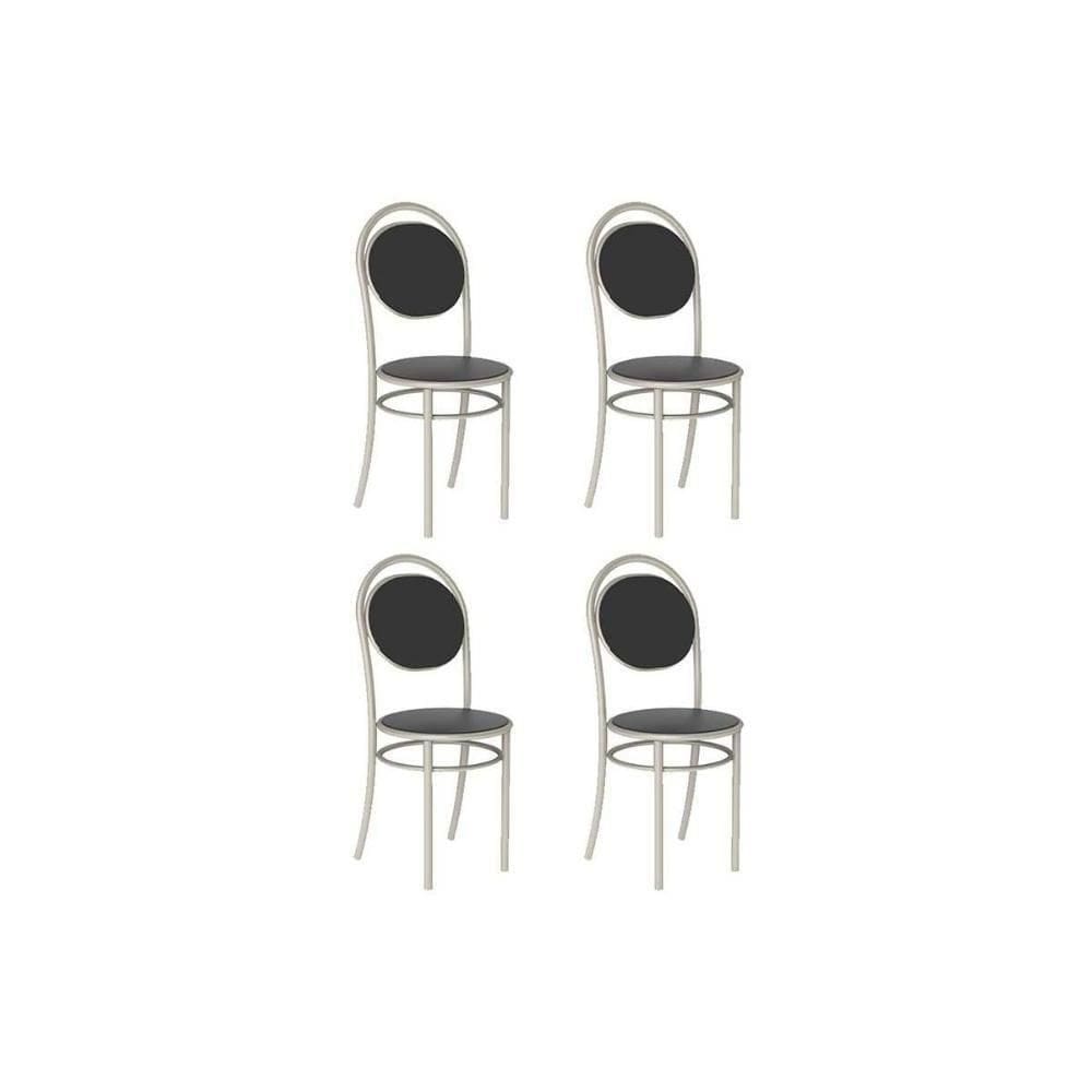 Cadeira Sala De Jantar 190 Aço Kit 4 Uni Prata-courano Preto - Carraro