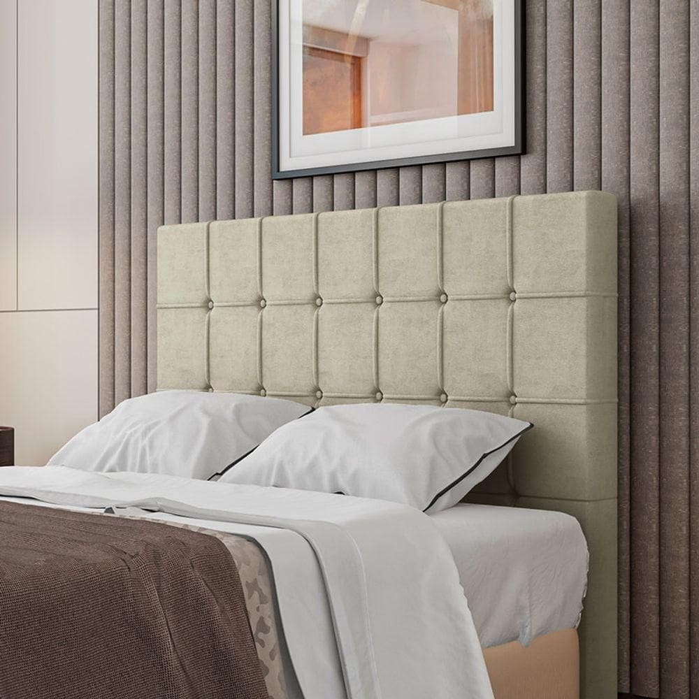 Cabeceira Estofada Solteiro 90 Cm Turmalina Veludo Bege