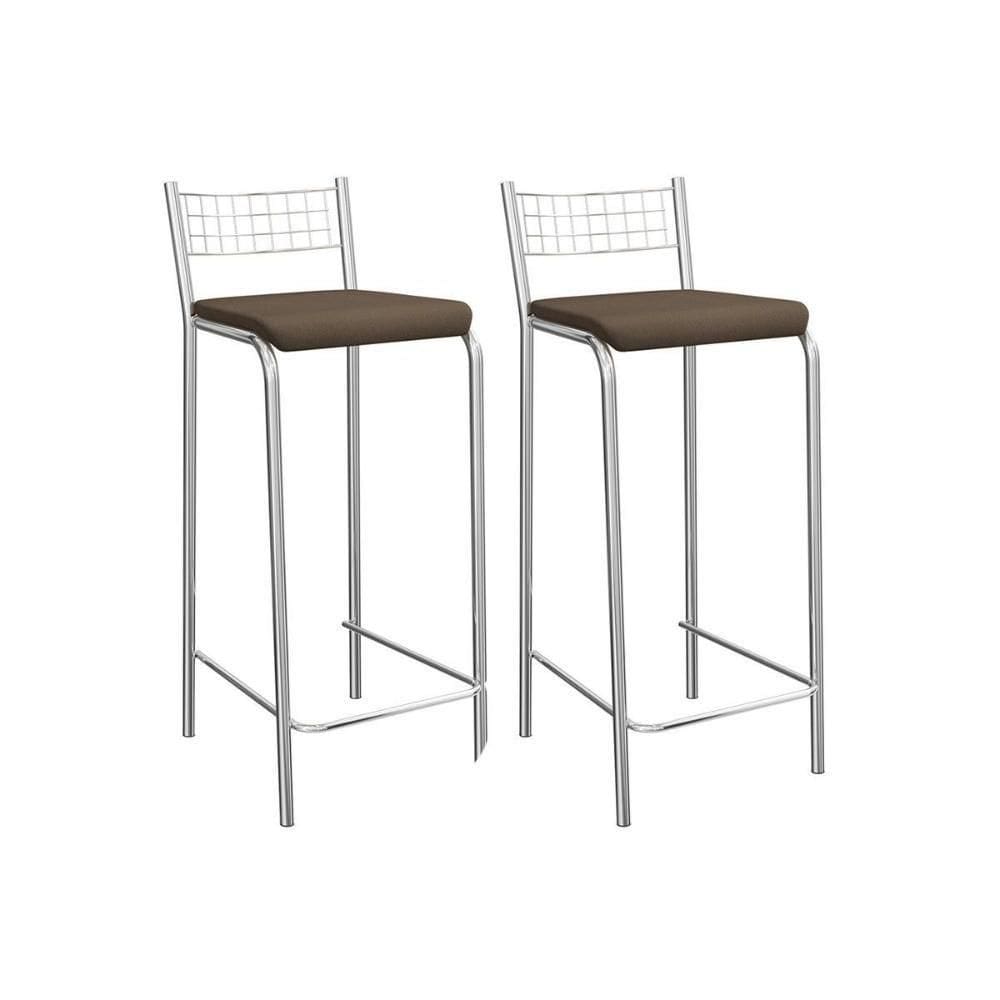 Kit 2 Banqueta De Cozinha Gênova 2b705cr Aço 2 Un Cromado-suede Cappuccino - Kappesberg