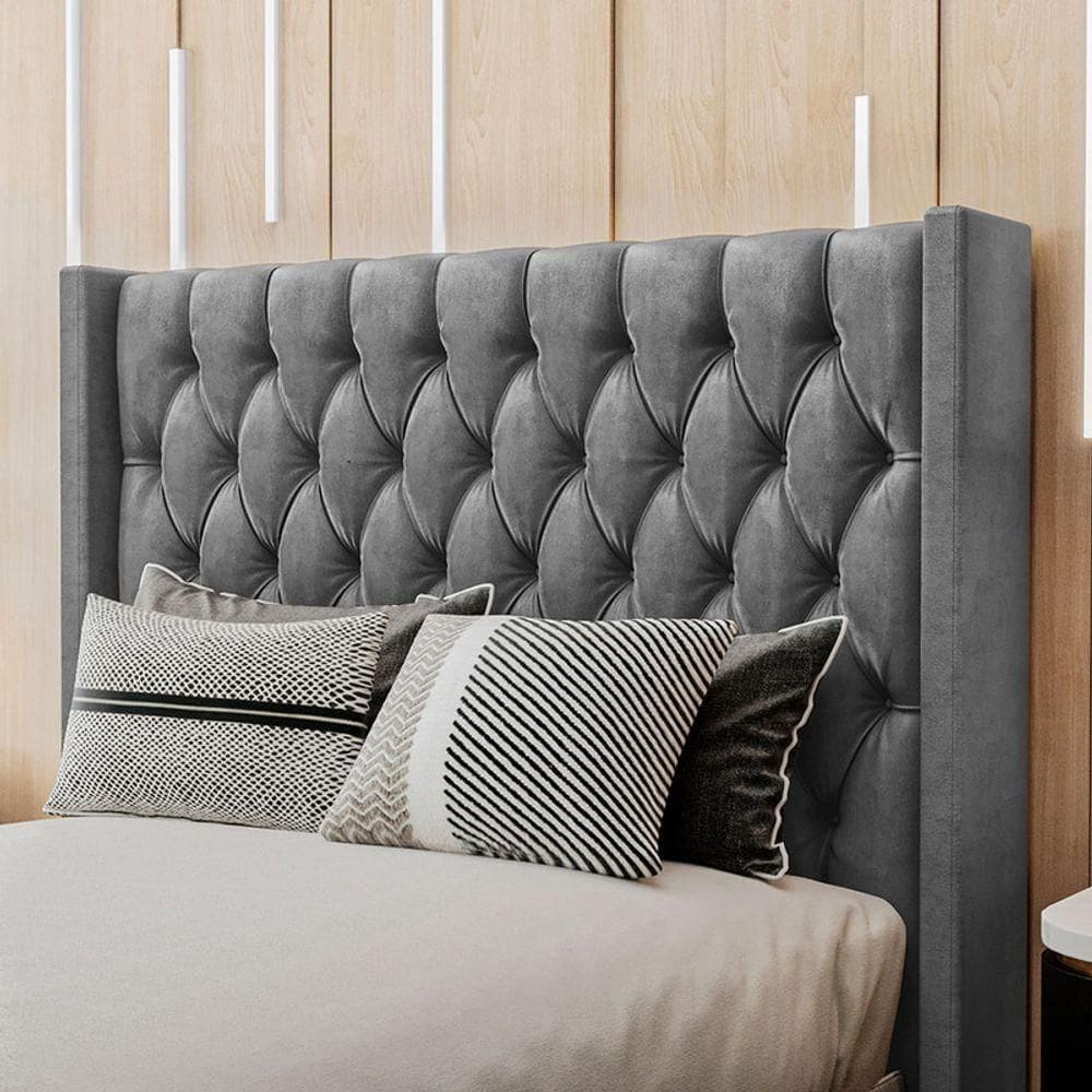Cabeceira Estofada Solteiro 90 Cm Pérola Veludo Cinza
