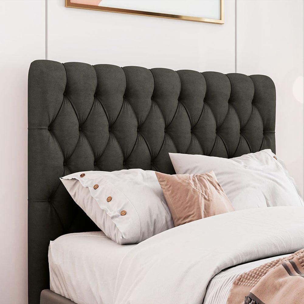 Cabeceira Estofada Queen 160 Cm Topázio Veludo Marrom