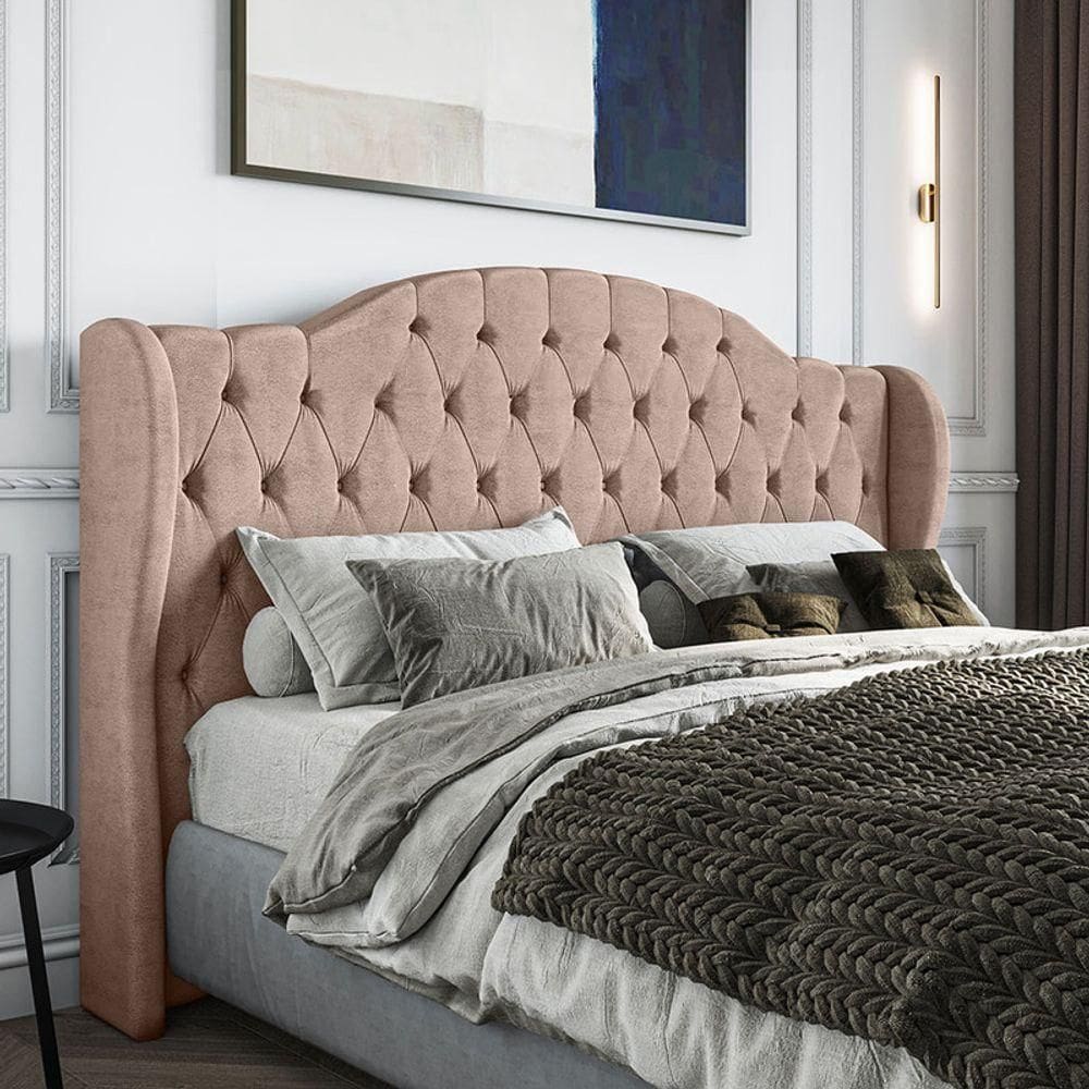 Cabeceira Estofada Solteiro 90 Cm Cristal Veludo Rose