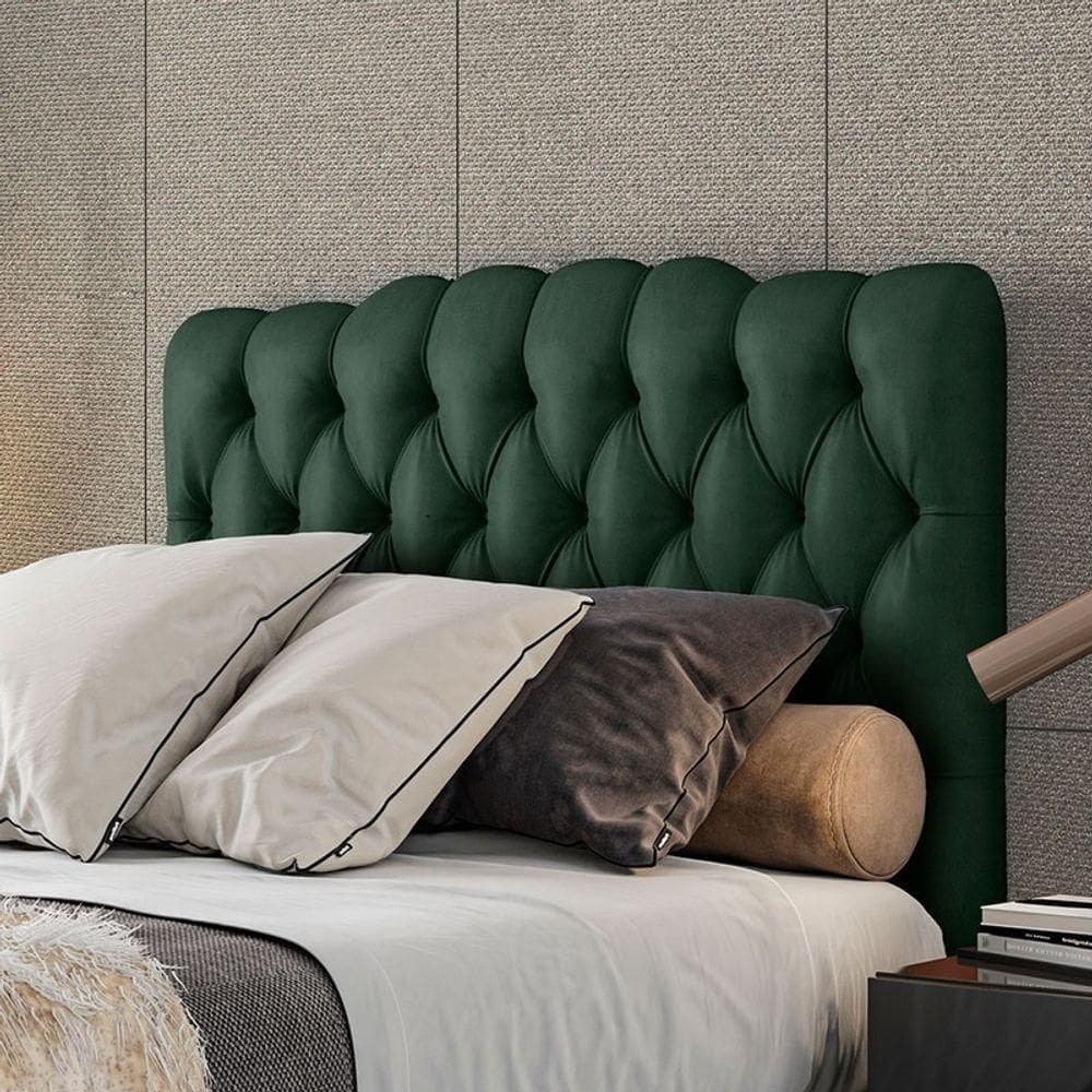 Cabeceira Estofada King 195 Cm Prisma Veludo Verde